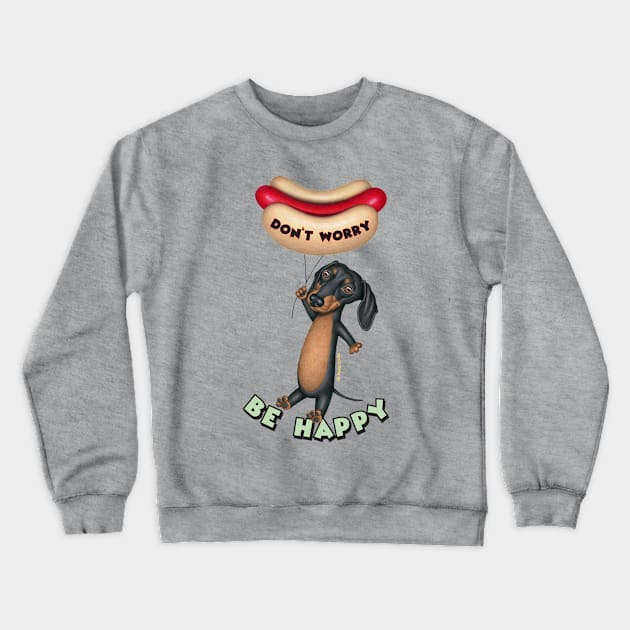 Funny Black and Tan Doxie with balloons Holding Hotdog Balloon Crewneck Sweatshirt by Danny Gordon Art